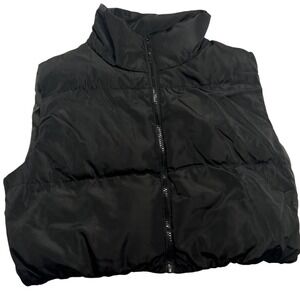 SHEIN Black Puffer Vest Womens Medium Sleeveless Padded Quilted‎ Zip Up